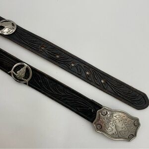 Justin Belt Size 22 Child Black Cowhide Leather Medallions Longhorn Horse Cowboy